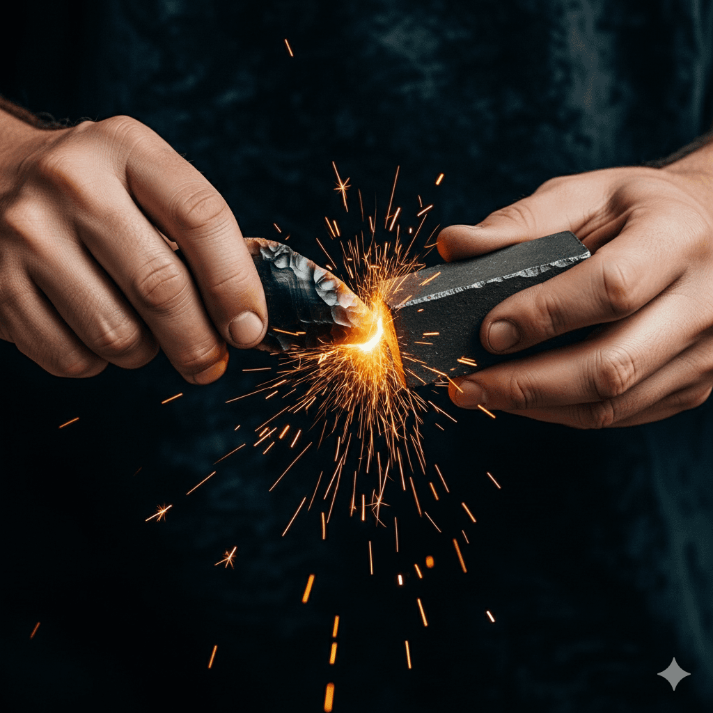 Striking flint to create sparks